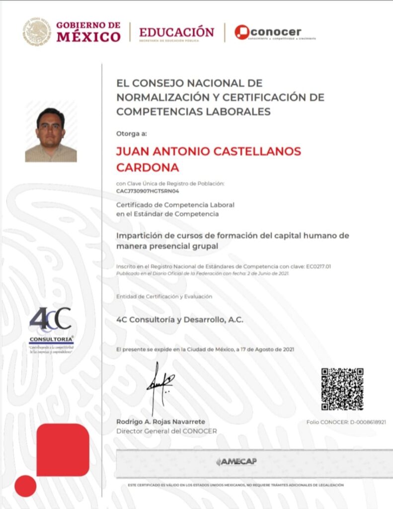 EC0217.01 certificado de imparticion de cursos